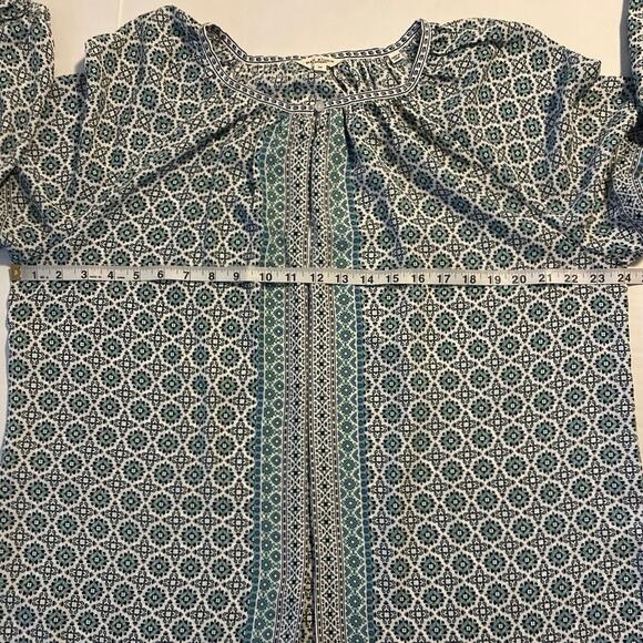 Max Studio Cottagecore Blouse Womens Size 1X Green Blue Keyhole Neck Boho Work - Picture 15 of 16